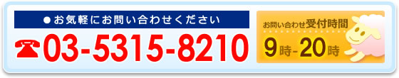 お気軽にお問い合わせください／03-5315-8210／お問い合わせ受付時間9時-20時